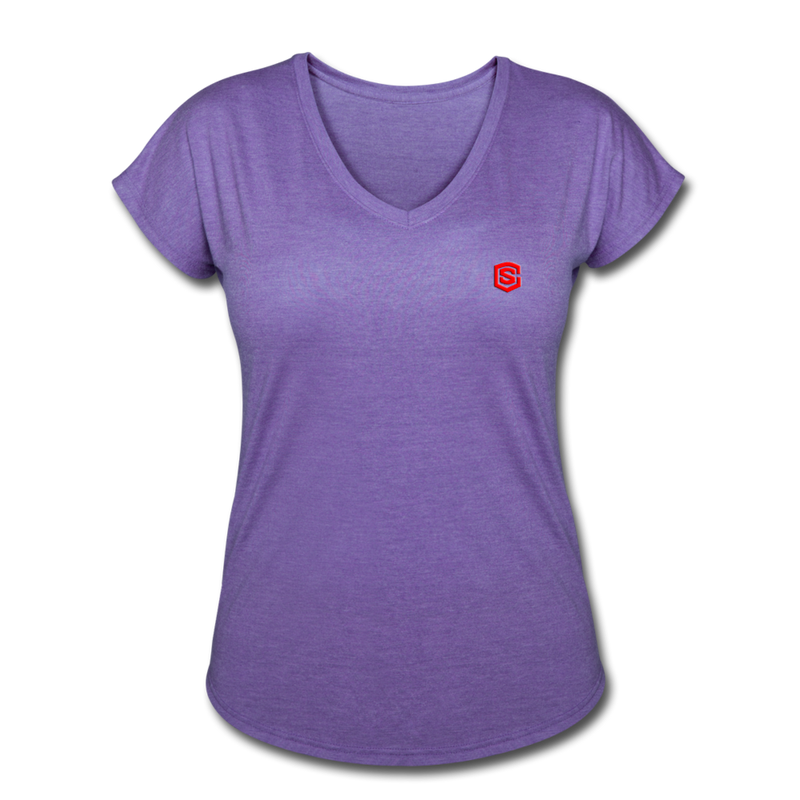 Women's Tri-Blend V-Neck T-Shirt  WITH  RED  LOGO - purple heather