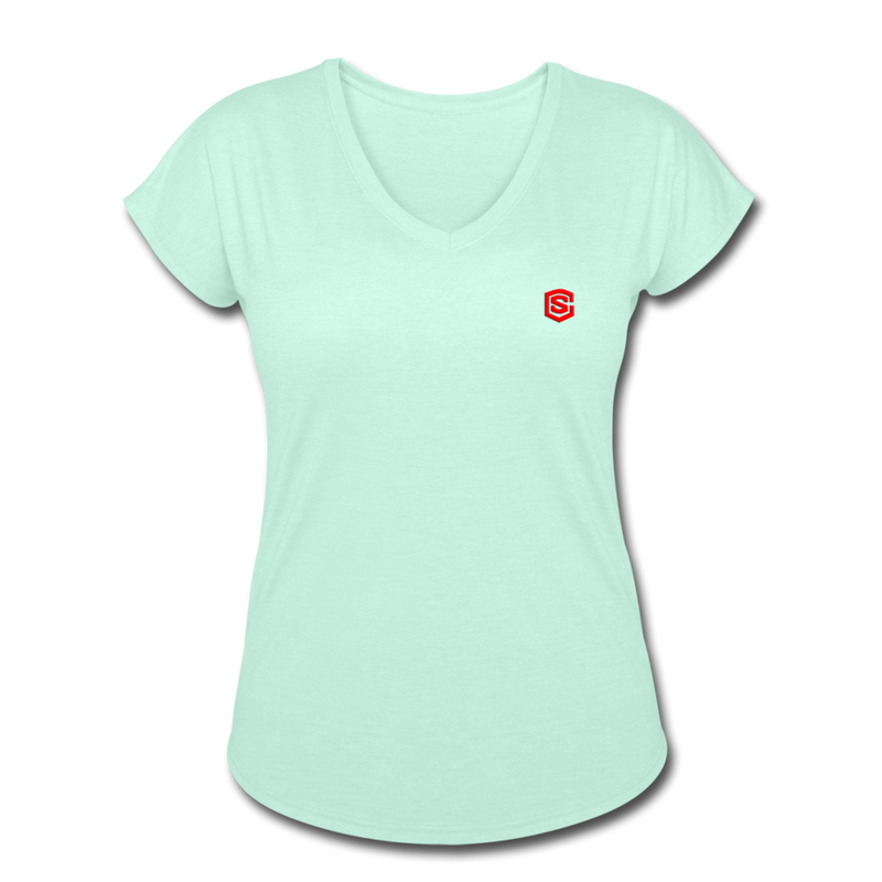 Women's Tri-Blend V-Neck T-Shirt  WITH  RED  LOGO - mint