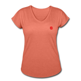 Women's Tri-Blend V-Neck T-Shirt  WITH  RED  LOGO - heather bronze