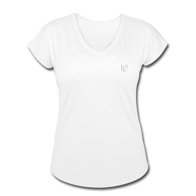 Women's Tri-Blend V-Neck T-Shirt  WITH WHITE  LOGO - white