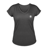 Women's Tri-Blend V-Neck T-Shirt  WITH WHITE  LOGO - deep heather