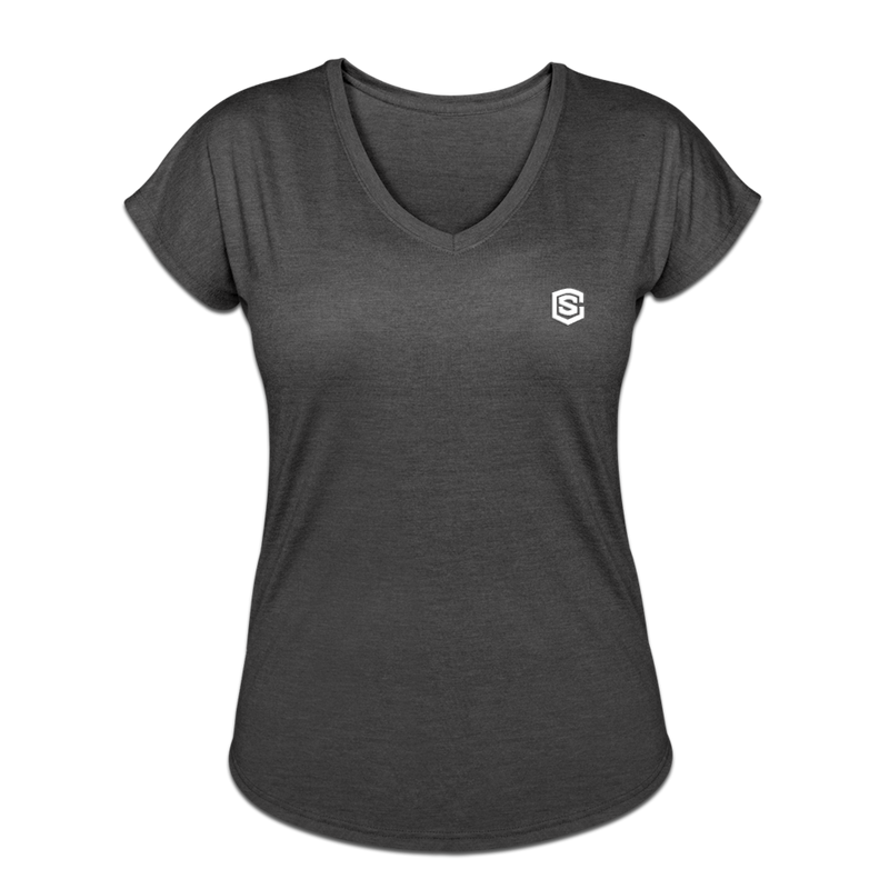 Women's Tri-Blend V-Neck T-Shirt  WITH WHITE  LOGO - deep heather