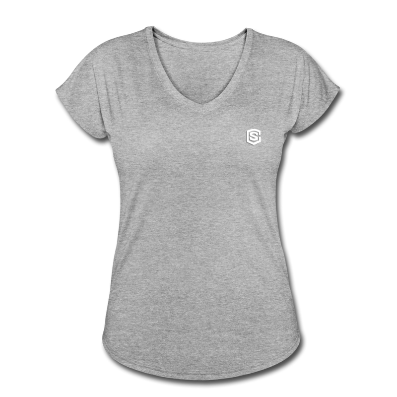 Women's Tri-Blend V-Neck T-Shirt  WITH WHITE  LOGO - heather gray