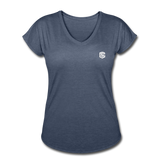 Women's Tri-Blend V-Neck T-Shirt  WITH WHITE  LOGO - navy heather