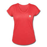 Women's Tri-Blend V-Neck T-Shirt  WITH WHITE  LOGO - heather red