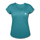 Women's Tri-Blend V-Neck T-Shirt  WITH WHITE  LOGO - heather turquoise