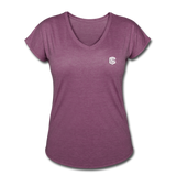 Women's Tri-Blend V-Neck T-Shirt  WITH WHITE  LOGO - heather plum