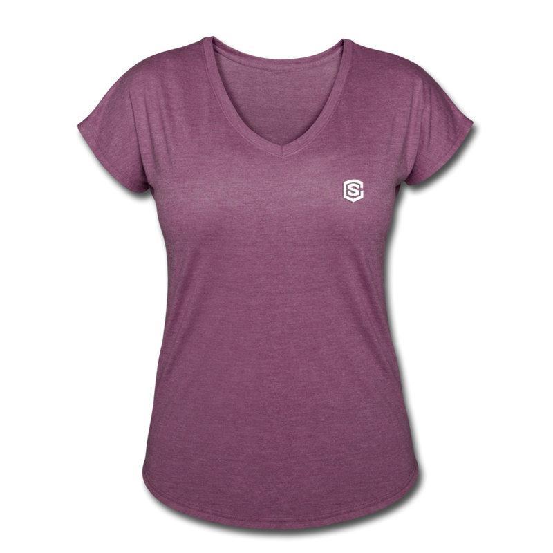 Women's Tri-Blend V-Neck T-Shirt  WITH WHITE  LOGO - heather plum