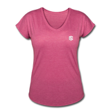 Women's Tri-Blend V-Neck T-Shirt  WITH WHITE  LOGO - heather raspberry