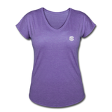 Women's Tri-Blend V-Neck T-Shirt  WITH WHITE  LOGO - purple heather