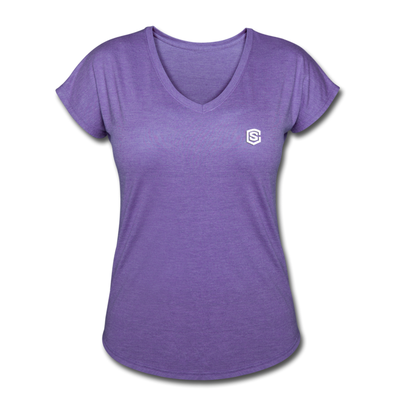 Women's Tri-Blend V-Neck T-Shirt  WITH WHITE  LOGO - purple heather