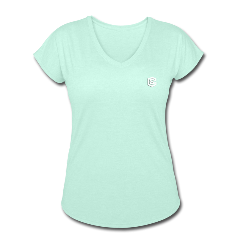 Women's Tri-Blend V-Neck T-Shirt  WITH WHITE  LOGO - mint