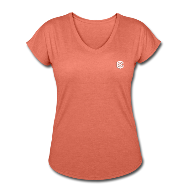 Women's Tri-Blend V-Neck T-Shirt  WITH WHITE  LOGO - heather bronze