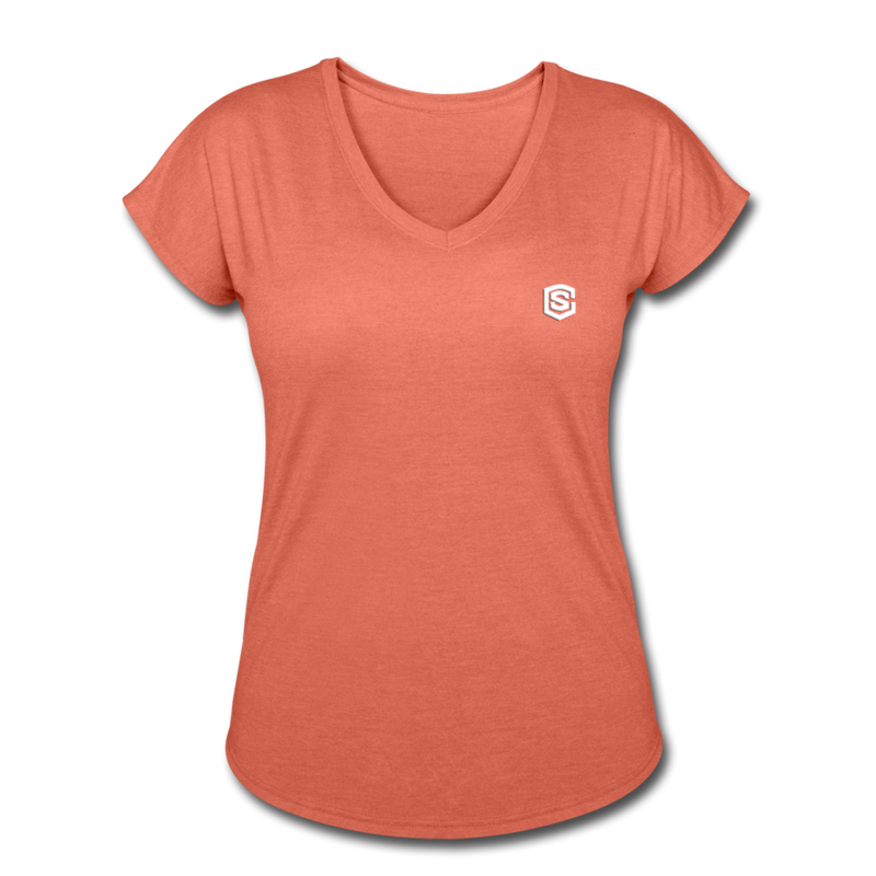 Women's Tri-Blend V-Neck T-Shirt  WITH WHITE  LOGO - heather bronze