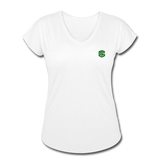 Women's Tri-Blend V-Neck T-Shirt  WITH GREEN  LOGO - white