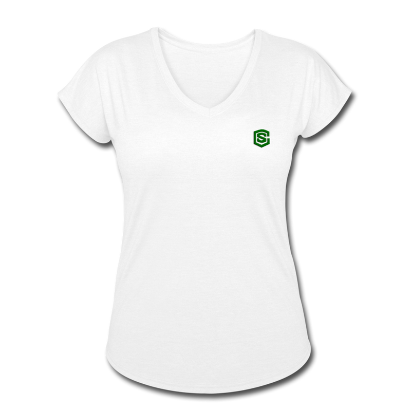 Women's Tri-Blend V-Neck T-Shirt  WITH GREEN  LOGO - white