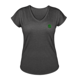 Women's Tri-Blend V-Neck T-Shirt  WITH GREEN  LOGO - deep heather