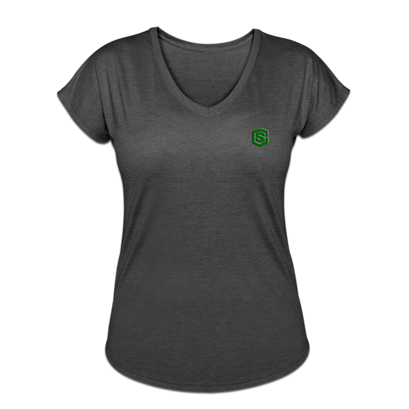 Women's Tri-Blend V-Neck T-Shirt  WITH GREEN  LOGO - deep heather