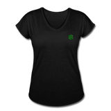 Women's Tri-Blend V-Neck T-Shirt  WITH GREEN  LOGO - black