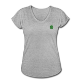 Women's Tri-Blend V-Neck T-Shirt  WITH GREEN  LOGO - heather gray