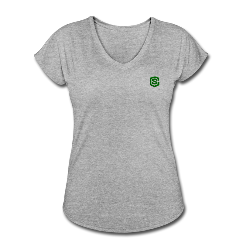 Women's Tri-Blend V-Neck T-Shirt  WITH GREEN  LOGO - heather gray