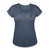 Women's Tri-Blend V-Neck T-Shirt  WITH GREEN  LOGO - navy heather