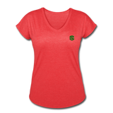 Women's Tri-Blend V-Neck T-Shirt  WITH GREEN  LOGO - heather red