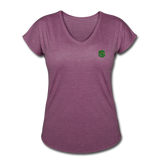 Women's Tri-Blend V-Neck T-Shirt  WITH GREEN  LOGO - heather plum