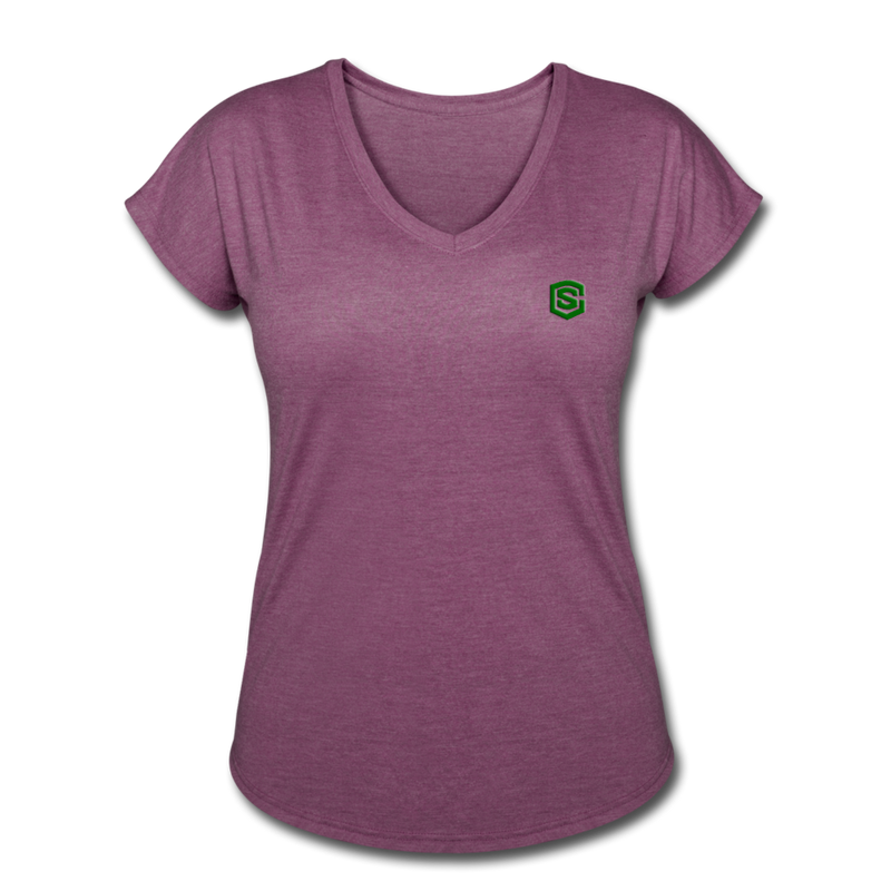 Women's Tri-Blend V-Neck T-Shirt  WITH GREEN  LOGO - heather plum