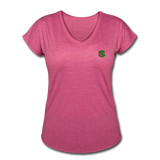 Women's Tri-Blend V-Neck T-Shirt  WITH GREEN  LOGO - heather raspberry