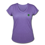 Women's Tri-Blend V-Neck T-Shirt  WITH GREEN  LOGO - purple heather