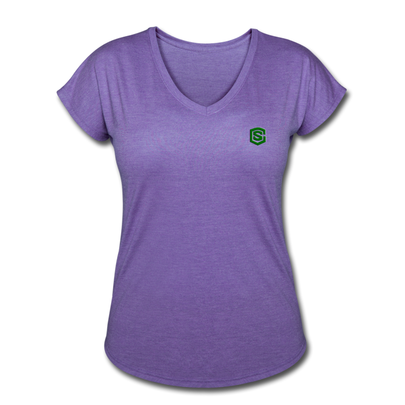 Women's Tri-Blend V-Neck T-Shirt  WITH GREEN  LOGO - purple heather