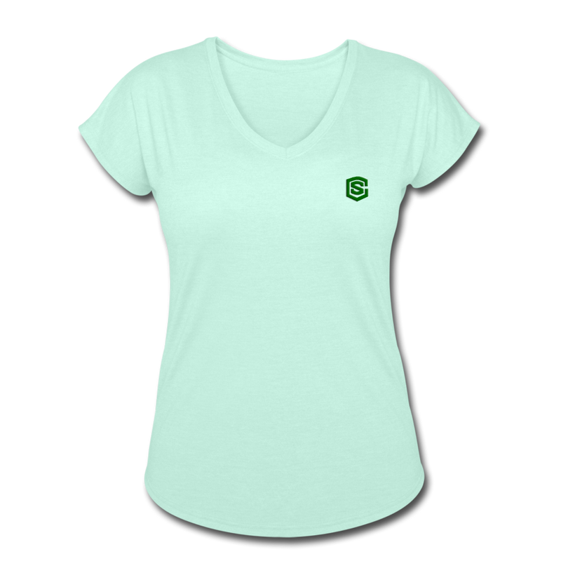 Women's Tri-Blend V-Neck T-Shirt  WITH GREEN  LOGO - mint