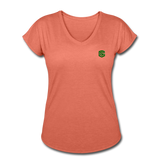 Women's Tri-Blend V-Neck T-Shirt  WITH GREEN  LOGO - heather bronze