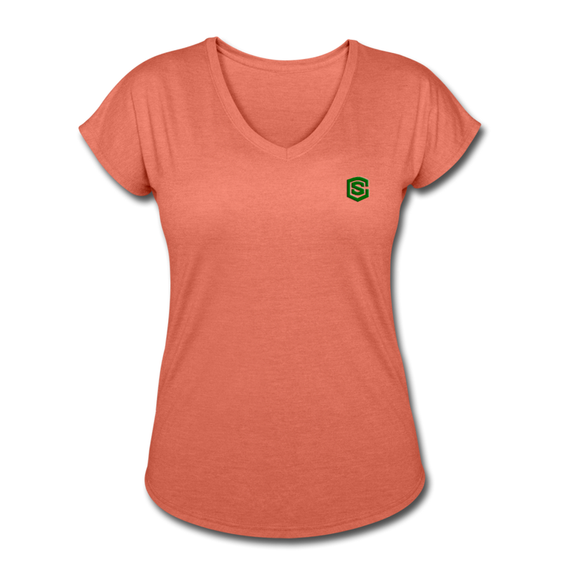 Women's Tri-Blend V-Neck T-Shirt  WITH GREEN  LOGO - heather bronze