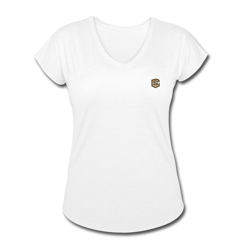 Women's Tri-Blend V-Neck T-Shirt  WITH BROWN  LOGO - white