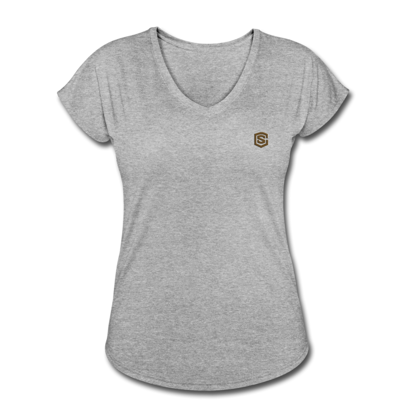 Women's Tri-Blend V-Neck T-Shirt  WITH BROWN  LOGO - heather gray