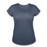 Women's Tri-Blend V-Neck T-Shirt  WITH BROWN  LOGO - navy heather