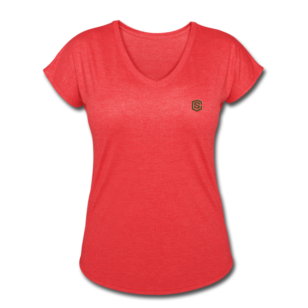Women's Tri-Blend V-Neck T-Shirt  WITH BROWN  LOGO - heather red