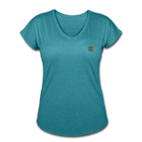 Women's Tri-Blend V-Neck T-Shirt  WITH BROWN  LOGO - heather turquoise