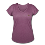 Women's Tri-Blend V-Neck T-Shirt  WITH BROWN  LOGO - heather plum