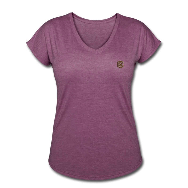 Women's Tri-Blend V-Neck T-Shirt  WITH BROWN  LOGO - heather plum