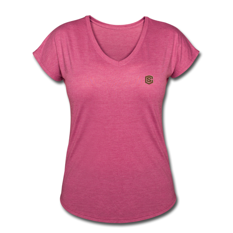 Women's Tri-Blend V-Neck T-Shirt  WITH BROWN  LOGO - heather raspberry