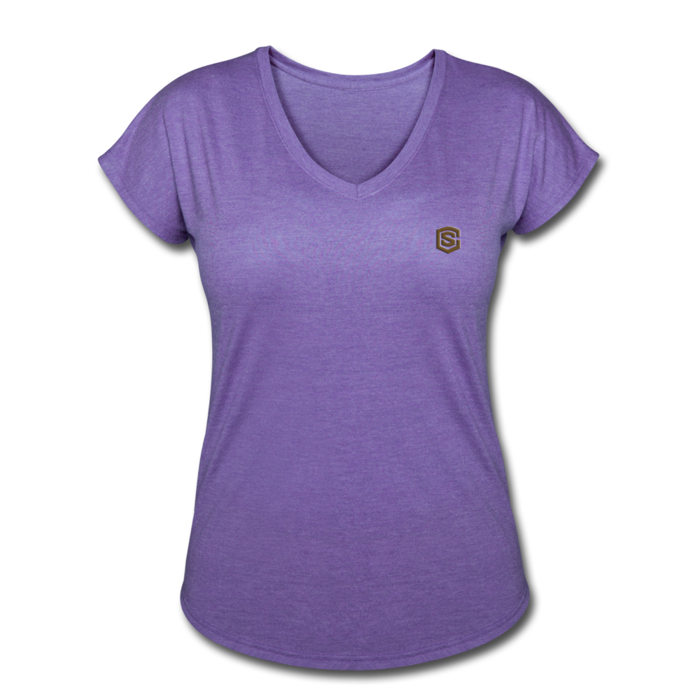Women's Tri-Blend V-Neck T-Shirt  WITH BROWN  LOGO - purple heather