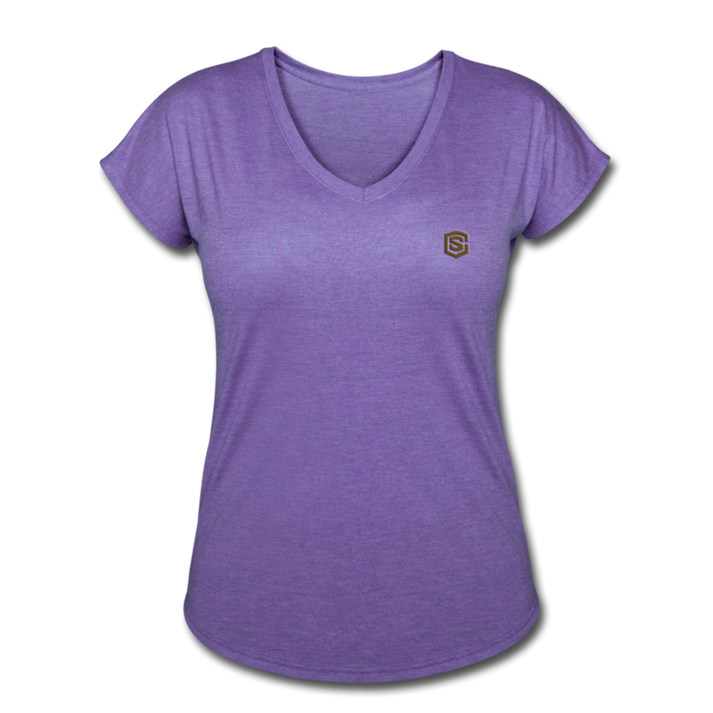 Women's Tri-Blend V-Neck T-Shirt  WITH BROWN  LOGO - purple heather