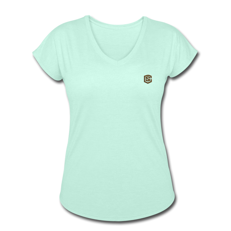 Women's Tri-Blend V-Neck T-Shirt  WITH BROWN  LOGO - mint