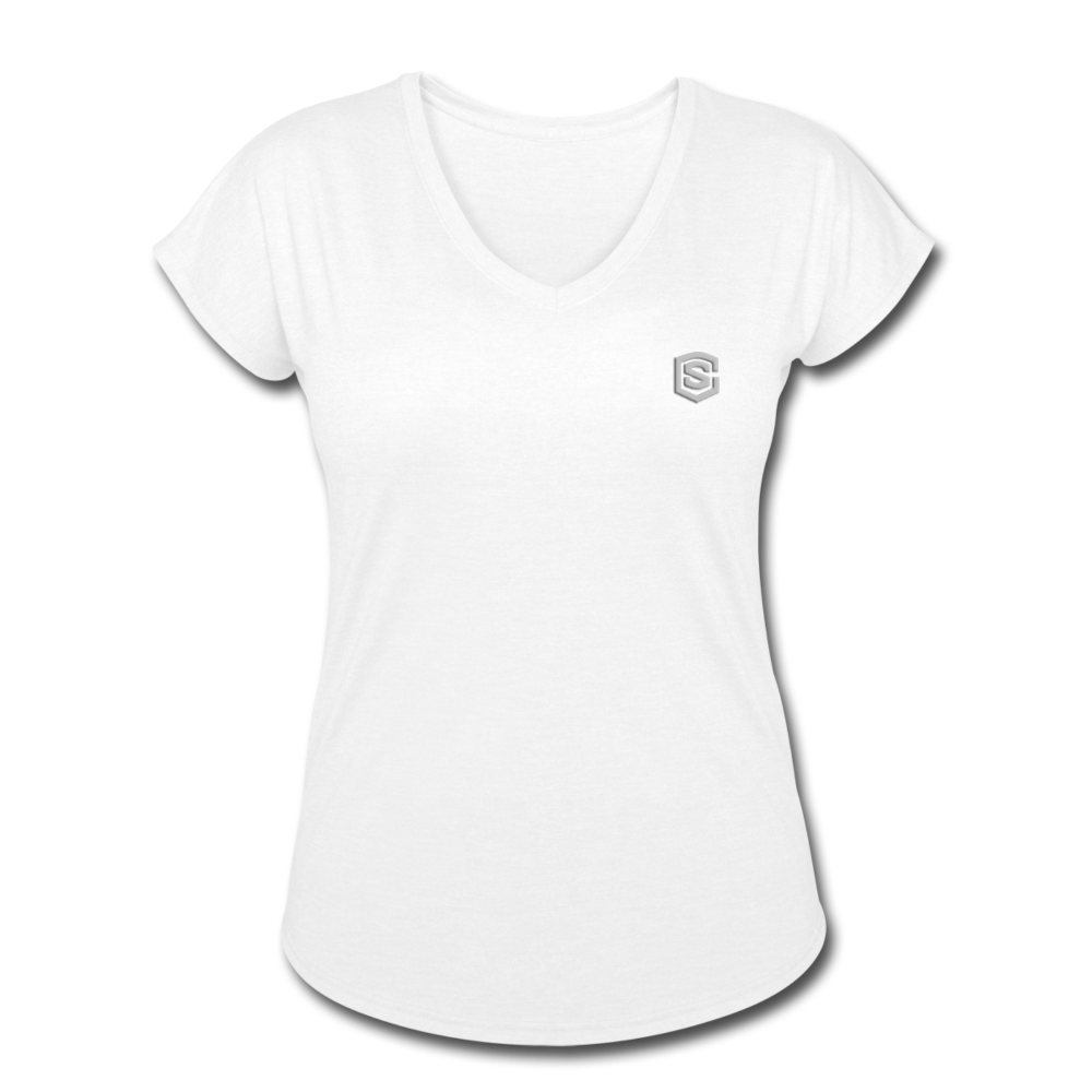 Women's Tri-Blend V-Neck T-Shirt  WITH SILIVER  LOGO - white