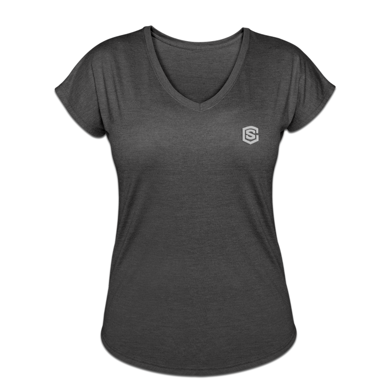 Women's Tri-Blend V-Neck T-Shirt  WITH SILIVER  LOGO - deep heather