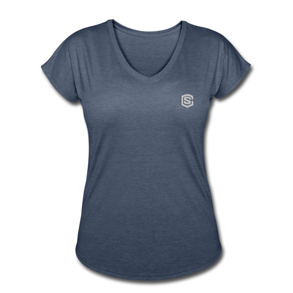 Women's Tri-Blend V-Neck T-Shirt  WITH SILIVER  LOGO - navy heather