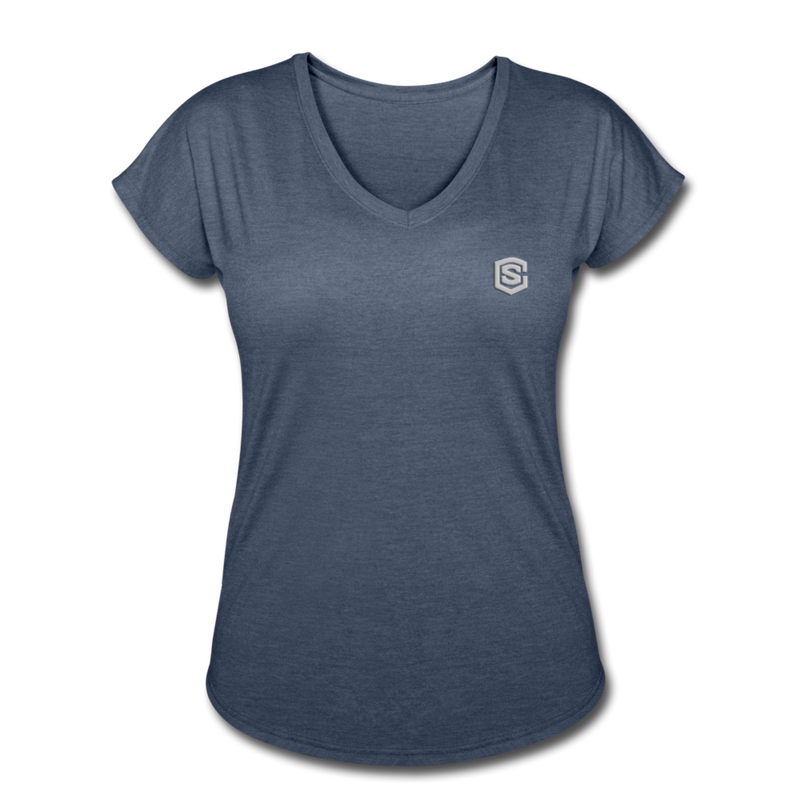 Women's Tri-Blend V-Neck T-Shirt  WITH SILIVER  LOGO - navy heather